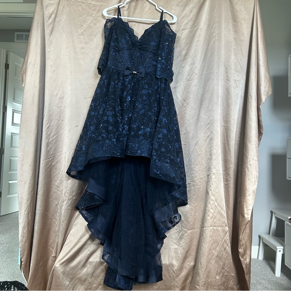 Dark Navy Lace High Low Dress